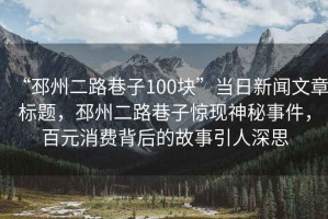“邳州二路巷子100塊”當(dāng)日新聞文章標(biāo)題，邳州二路巷子驚現(xiàn)神秘事件，百元消費(fèi)背后的故事引人深思