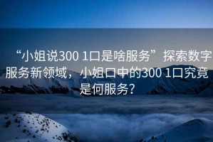 “小姐說(shuō)300 1口是啥服務(wù)”探索數(shù)字服務(wù)新領(lǐng)域，小姐口中的300 1口究竟是何服務(wù)？