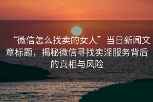 “微信怎么找賣的女人”當日新聞文章標題，揭秘微信尋找賣淫服務背后的真相與風險
