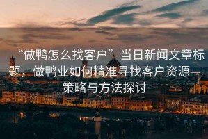 “做鴨怎么找客戶”當日新聞文章標題，做鴨業如何精準尋找客戶資源—策略與方法探討