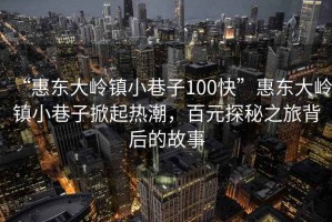 “惠東大嶺鎮小巷子100快”惠東大嶺鎮小巷子掀起熱潮，百元探秘之旅背后的故事