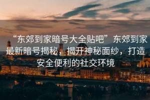 “東郊到家暗號大全貼吧”東郊到家最新暗號揭秘，揭開神秘面紗，打造安全便利的社交環境