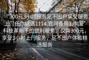 “300元3小時服務足不出戶享受服務上門任你挑選1114.官網備用1.中國”科技革新下的便利服務，僅需300元，享受3小時上門服務，足不出戶體驗精選服務