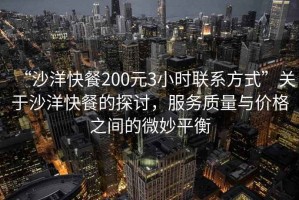 “沙洋快餐200元3小時聯系方式”關于沙洋快餐的探討，服務質量與價格之間的微妙平衡