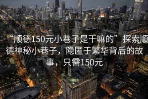 “順德150元小巷子是干嘛的”探索順德神秘小巷子，隱匿于繁華背后的故事，只需150元