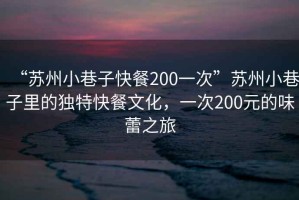 “蘇州小巷子快餐200一次”蘇州小巷子里的獨特快餐文化，一次200元的味蕾之旅