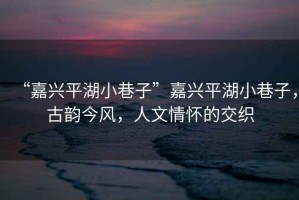 “嘉興平湖小巷子”嘉興平湖小巷子，古韻今風(fēng)，人文情懷的交織