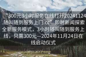 “300元3小時服務在線打開20241124.隨叫隨到服務上門.cc”即時新聞探索全新服務模式，3小時隨叫隨到服務上線，只需300元—2024年11月24日在線啟動儀式