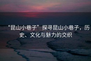 “昆山小巷子”探尋昆山小巷子，歷史、文化與魅力的交織