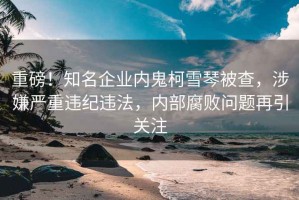 重磅！知名企業內鬼柯雪琴被查，涉嫌嚴重違紀違法，內部腐敗問題再引關注