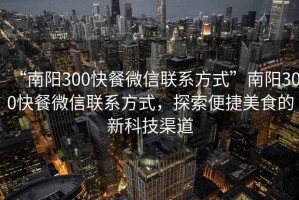 “南陽300快餐微信聯系方式”南陽300快餐微信聯系方式，探索便捷美食的新科技渠道