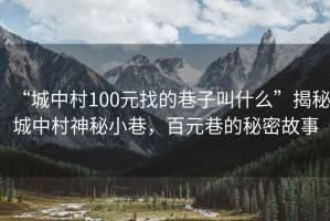 “城中村100元找的巷子叫什么”揭秘城中村神秘小巷，百元巷的秘密故事