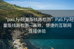 “pali.fyi輕量版線路檢測”Pali.Fyi輕量版線路檢測—高效、便捷的互聯網連接體驗