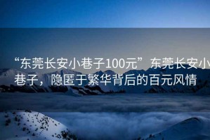 “東莞長安小巷子100元”東莞長安小巷子，隱匿于繁華背后的百元風情