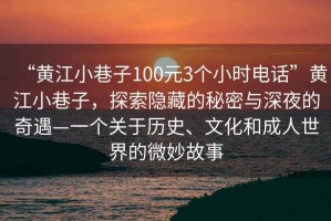 “黃江小巷子100元3個小時電話”黃江小巷子，探索隱藏的秘密與深夜的奇遇—一個關于歷史、文化和成人世界的微妙故事