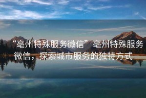 “亳州特殊服務微信”亳州特殊服務微信，探索城市服務的獨特方式