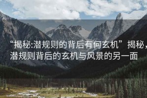 “揭秘:潛規(guī)則的背后有何玄機(jī)”揭秘，潛規(guī)則背后的玄機(jī)與風(fēng)景的另一面