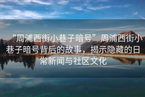 “周浦西街小巷子暗號”周浦西街小巷子暗號背后的故事，揭示隱藏的日常新聞與社區文化