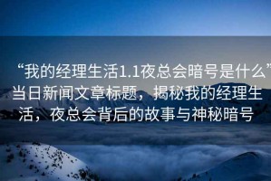 “我的經(jīng)理生活1.1夜總會(huì)暗號(hào)是什么”當(dāng)日新聞文章標(biāo)題，揭秘我的經(jīng)理生活，夜總會(huì)背后的故事與神秘暗號(hào)