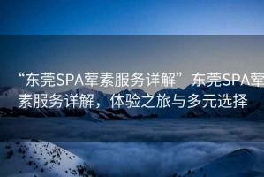“東莞SPA葷素服務詳解”東莞SPA葷素服務詳解，體驗之旅與多元選擇