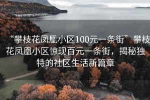 “攀枝花鳳凰小區100元一條街”攀枝花鳳凰小區驚現百元一條街，揭秘獨特的社區生活新篇章