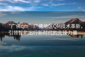 “廣佛qm”廣佛地區(qū)QM技術革新，引領智能出行新時代的先鋒力量