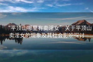 “平頂山哪里有賣淫女”關于平頂山賣淫女的現象及其社會影響探討