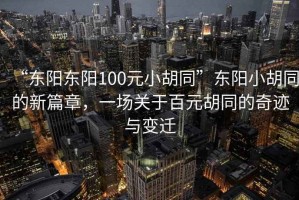 “東陽東陽100元小胡同”東陽小胡同的新篇章，一場關于百元胡同的奇跡與變遷