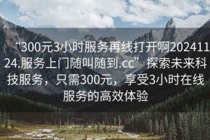 “300元3小時(shí)服務(wù)再線打開啊20241124.服務(wù)上門隨叫隨到.cc”探索未來科技服務(wù)，只需300元，享受3小時(shí)在線服務(wù)的高效體驗(yàn)