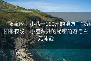 “陽泉晚上小巷子100元的地方”探索陽泉夜晚，小巷深處的秘密角落與百元體驗