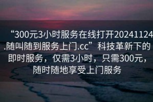 “300元3小時(shí)服務(wù)在線打開20241124.隨叫隨到服務(wù)上門.cc”科技革新下的即時(shí)服務(wù)，僅需3小時(shí)，只需300元，隨時(shí)隨地享受上門服務(wù)