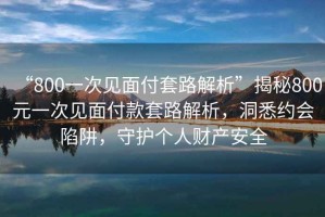 “800一次見面付套路解析”揭秘800元一次見面付款套路解析，洞悉約會陷阱，守護個人財產安全