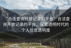 “合法查詢開放記錄的平臺”合法查詢開放記錄的平臺，探索透明時代的個人信息透明度
