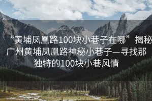 “黃埔鳳凰路100塊小巷子在哪”揭秘廣州黃埔鳳凰路神秘小巷子—尋找那獨特的100塊小巷風情