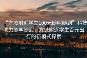 “方城附近學生100元隨叫隨到”科技助力隨叫隨到，方城附近學生百元出行的新模式探索