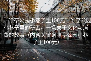 “唯亭公園小巷子里100元”唯亭公園小巷子里的秘密，一場關(guān)于文化與消費的故事（內(nèi)含關(guān)鍵詞唯亭公園小巷子里100元）