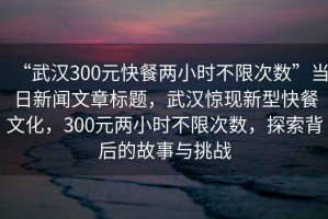 “武漢300元快餐兩小時不限次數”當日新聞文章標題，武漢驚現新型快餐文化，300元兩小時不限次數，探索背后的故事與挑戰