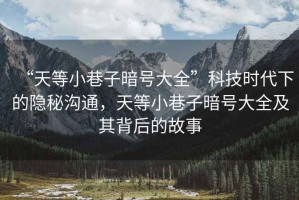 “天等小巷子暗號(hào)大全”科技時(shí)代下的隱秘溝通，天等小巷子暗號(hào)大全及其背后的故事