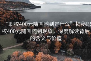 “職校400元隨叫隨到是什么”揭秘職校400元隨叫隨到現象，深度解讀背后的含義與價值