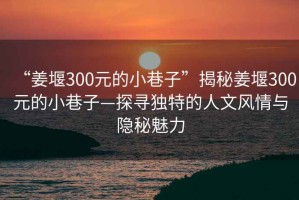 “姜堰300元的小巷子”揭秘姜堰300元的小巷子—探尋獨特的人文風情與隱秘魅力