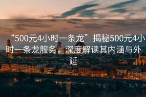 “500元4小時一條龍”揭秘500元4小時一條龍服務，深度解讀其內涵與外延