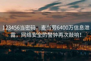 123456當密碼，麥當勞6400萬信息泄露，網絡安全的警鐘再次敲響！