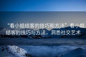 “看小姐結(jié)客的技巧和方法”看小姐結(jié)客的技巧與方法，洞悉社交藝術(shù)