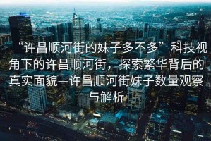 “許昌順河街的妹子多不多”科技視角下的許昌順河街，探索繁華背后的真實(shí)面貌—許昌順河街妹子數(shù)量觀察與解析