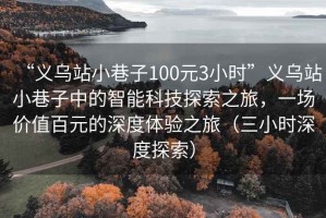 “義烏站小巷子100元3小時”義烏站小巷子中的智能科技探索之旅，一場價值百元的深度體驗之旅（三小時深度探索）