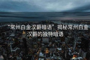 “常州白金漢爵暗語”揭秘常州白金漢爵的獨特暗語