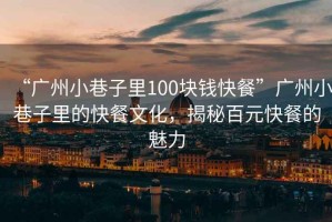 “廣州小巷子里100塊錢快餐”廣州小巷子里的快餐文化，揭秘百元快餐的魅力