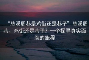 “慈溪周巷是雞街還是巷子”慈溪周巷，雞街還是巷子？一個探尋真實面貌的旅程