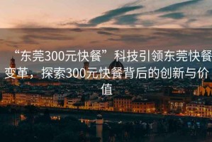 “東莞300元快餐”科技引領東莞快餐變革，探索300元快餐背后的創新與價值