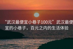 “武漢最便宜小巷子100元”武漢最便宜的小巷子，百元之內的生活體驗